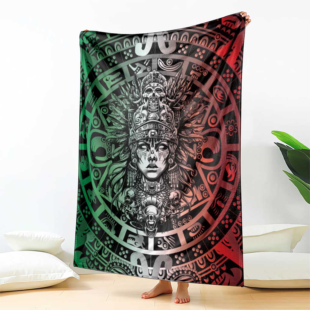 Mexico Aztec Warrior Goddess Blanket Aztec Skull Tribal Calender Tricolor Spirit - Wonder Print Shop