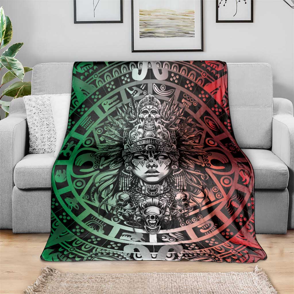 Mexico Aztec Warrior Goddess Blanket Aztec Skull Tribal Calender Tricolor Spirit - Wonder Print Shop