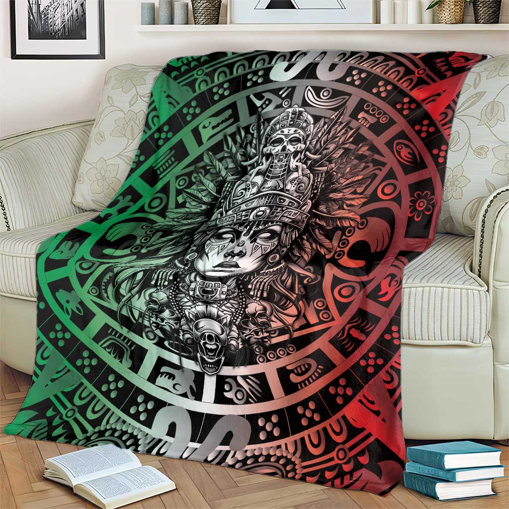 Mexico Aztec Warrior Goddess Blanket Aztec Skull Tribal Calender Tricolor Spirit - Wonder Print Shop