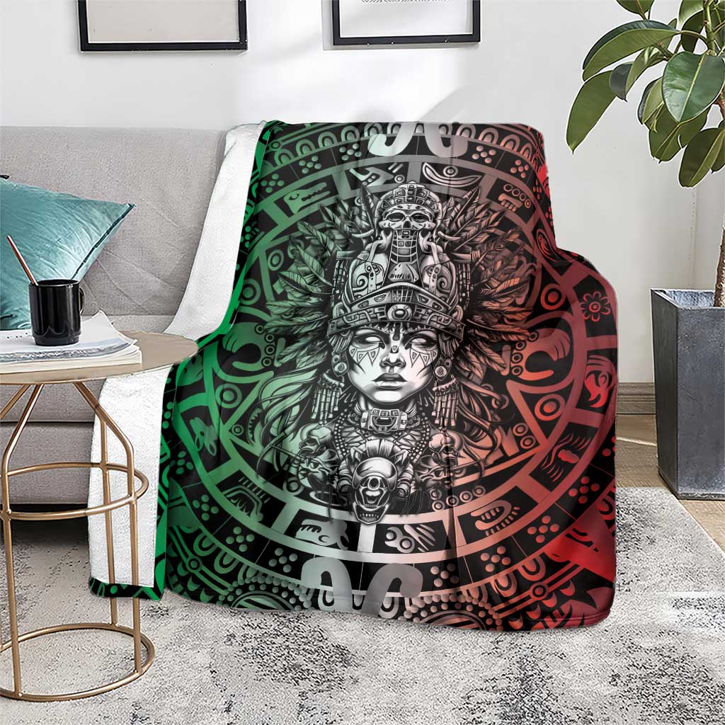 Mexico Aztec Warrior Goddess Blanket Aztec Skull Tribal Calender Tricolor Spirit - Wonder Print Shop