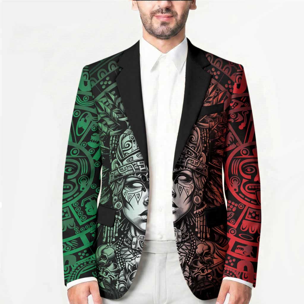 Mexico Aztec Warrior Goddess Blazer Aztec Skull Tribal Calender Tricolor Spirit - Wonder Print Shop