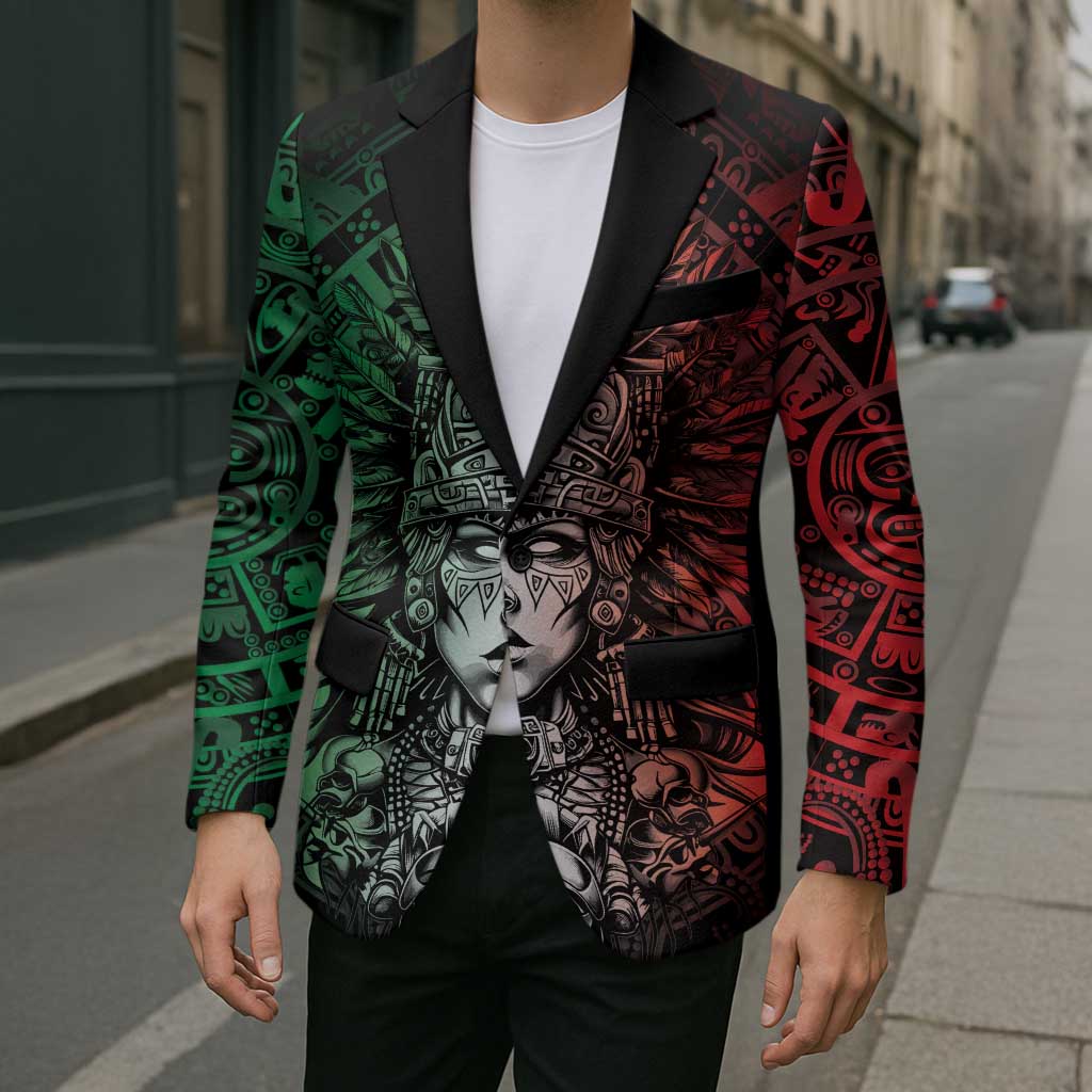 Mexico Aztec Warrior Goddess Blazer Aztec Skull Tribal Calender Tricolor Spirit - Wonder Print Shop