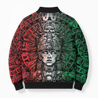 Mexico Aztec Warrior Goddess Bomber Puffer Jacket Aztec Skull Tribal Calender Tricolor Spirit - Wonder Print Shop