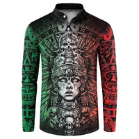 Mexico Aztec Warrior Goddess Button Sweatshirt Aztec Skull Tribal Calender Tricolor Spirit - Wonder Print Shop