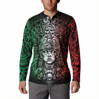 Mexico Aztec Warrior Goddess Button Sweatshirt Aztec Skull Tribal Calender Tricolor Spirit - Wonder Print Shop