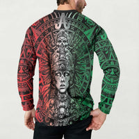 Mexico Aztec Warrior Goddess Button Sweatshirt Aztec Skull Tribal Calender Tricolor Spirit - Wonder Print Shop