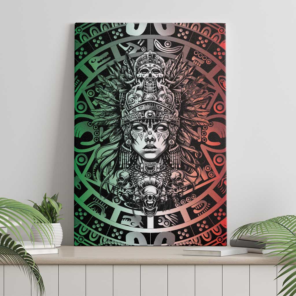 Mexico Aztec Warrior Goddess Canvas Wall Art Aztec Skull Tribal Calender Tricolor Spirit - Wonder Print Shop