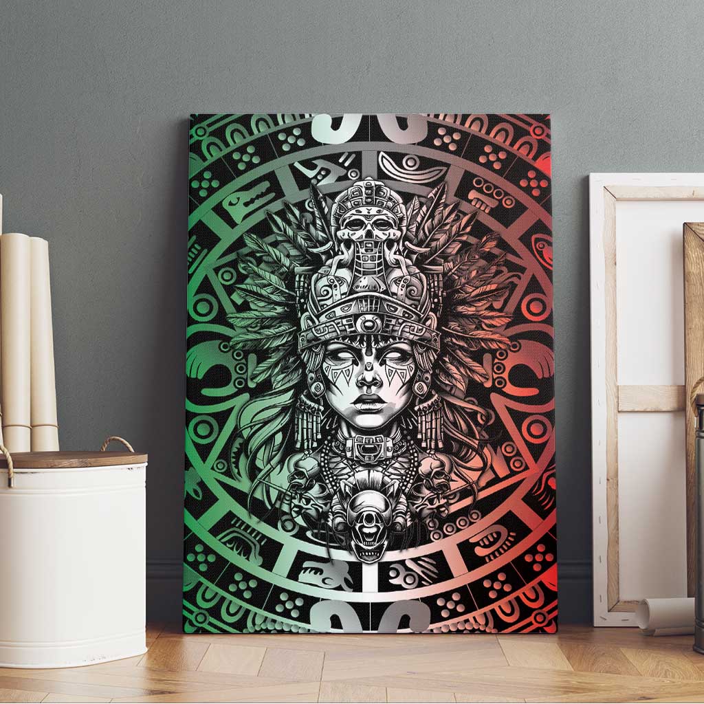 Mexico Aztec Warrior Goddess Canvas Wall Art Aztec Skull Tribal Calender Tricolor Spirit - Wonder Print Shop