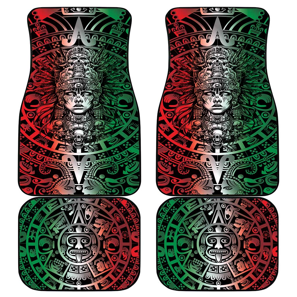 Mexico Aztec Warrior Goddess Car Mats Aztec Skull Tribal Calender Tricolor Spirit - Wonder Print Shop
