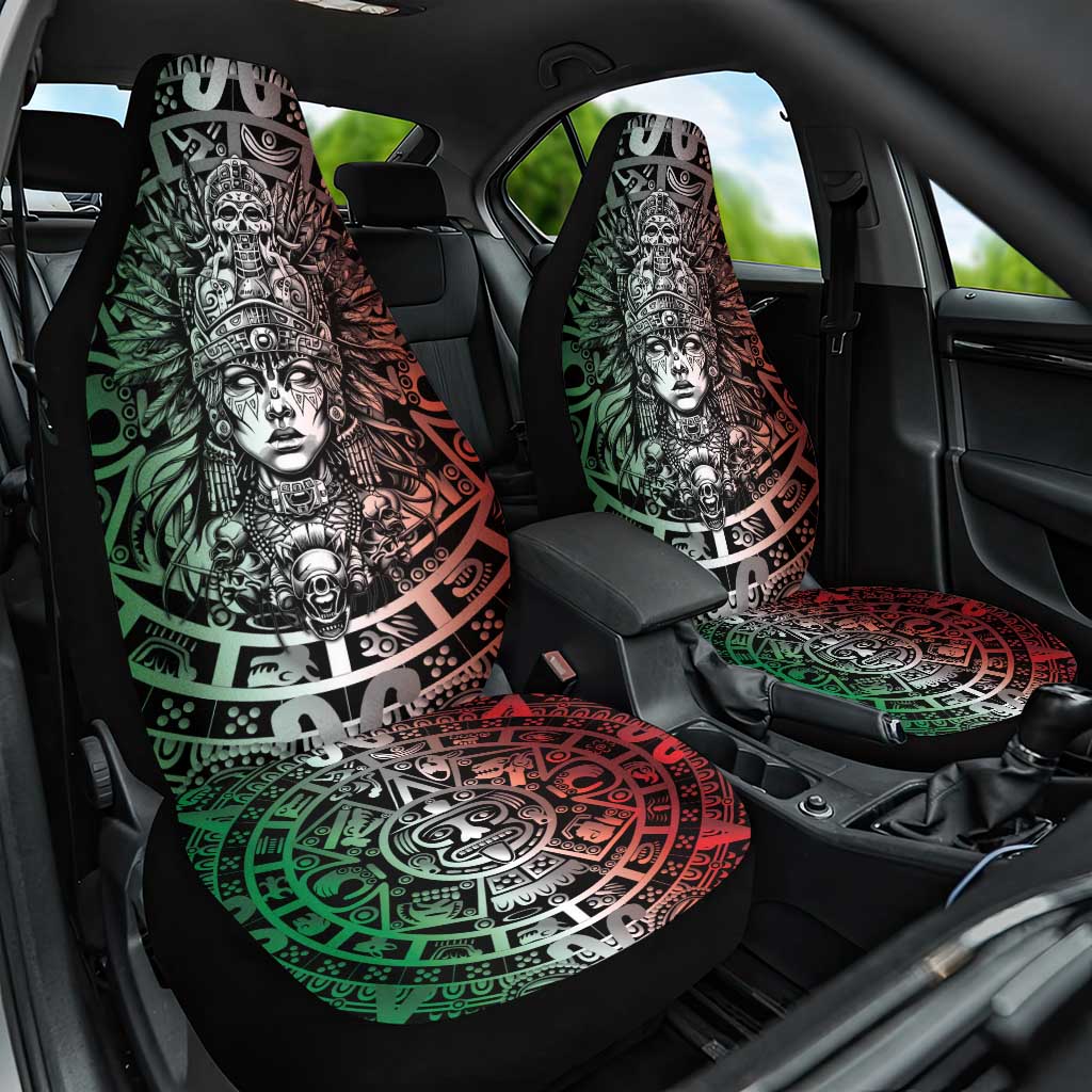 Mexico Aztec Warrior Goddess Car Seat Cover Aztec Skull Tribal Calender Tricolor Spirit - Wonder Print Shop