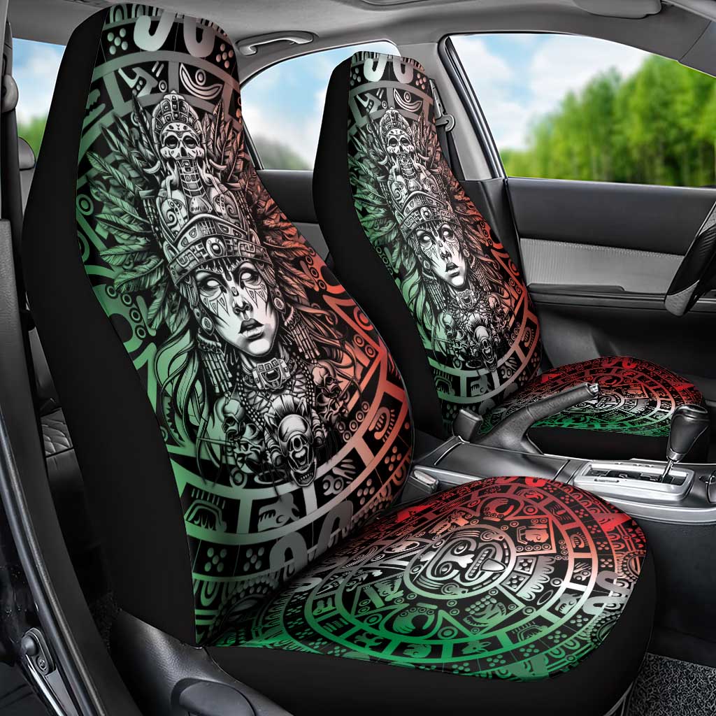 Mexico Aztec Warrior Goddess Car Seat Cover Aztec Skull Tribal Calender Tricolor Spirit - Wonder Print Shop