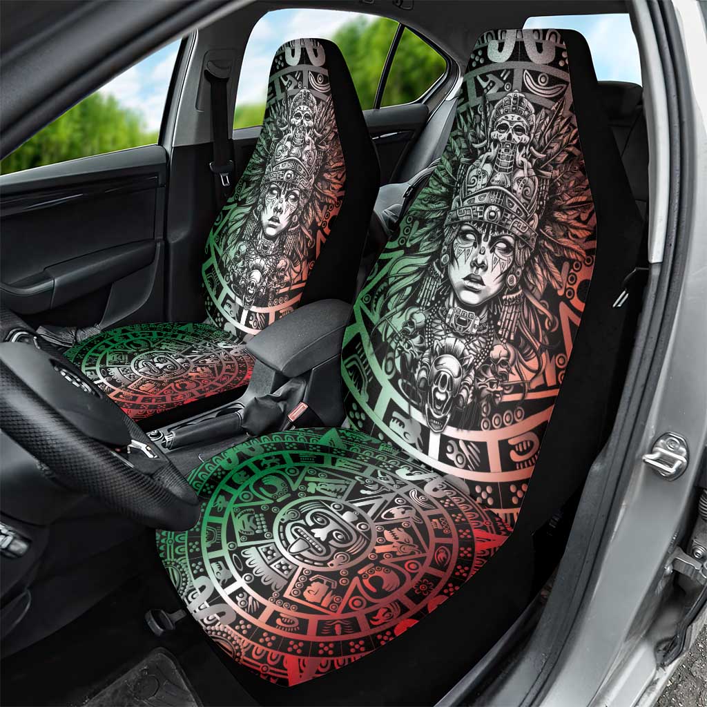 Mexico Aztec Warrior Goddess Car Seat Cover Aztec Skull Tribal Calender Tricolor Spirit - Wonder Print Shop