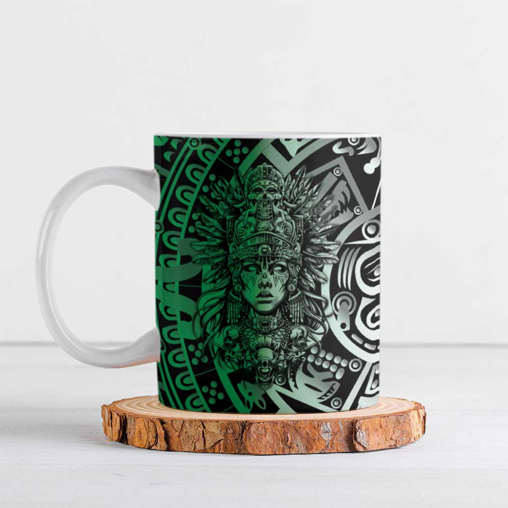 Mexico Aztec Warrior Goddess Ceramic Mug Aztec Skull Tribal Calender Tricolor Spirit - Wonder Print Shop