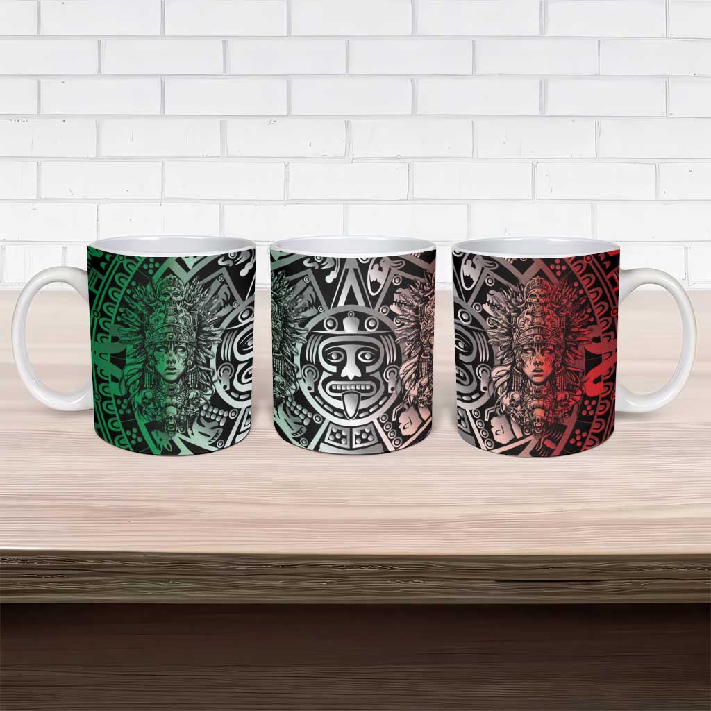 Mexico Aztec Warrior Goddess Ceramic Mug Aztec Skull Tribal Calender Tricolor Spirit - Wonder Print Shop