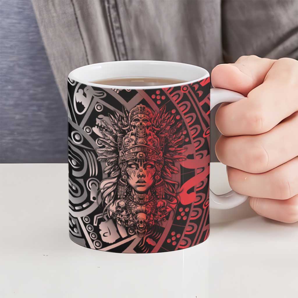 Mexico Aztec Warrior Goddess Ceramic Mug Aztec Skull Tribal Calender Tricolor Spirit - Wonder Print Shop