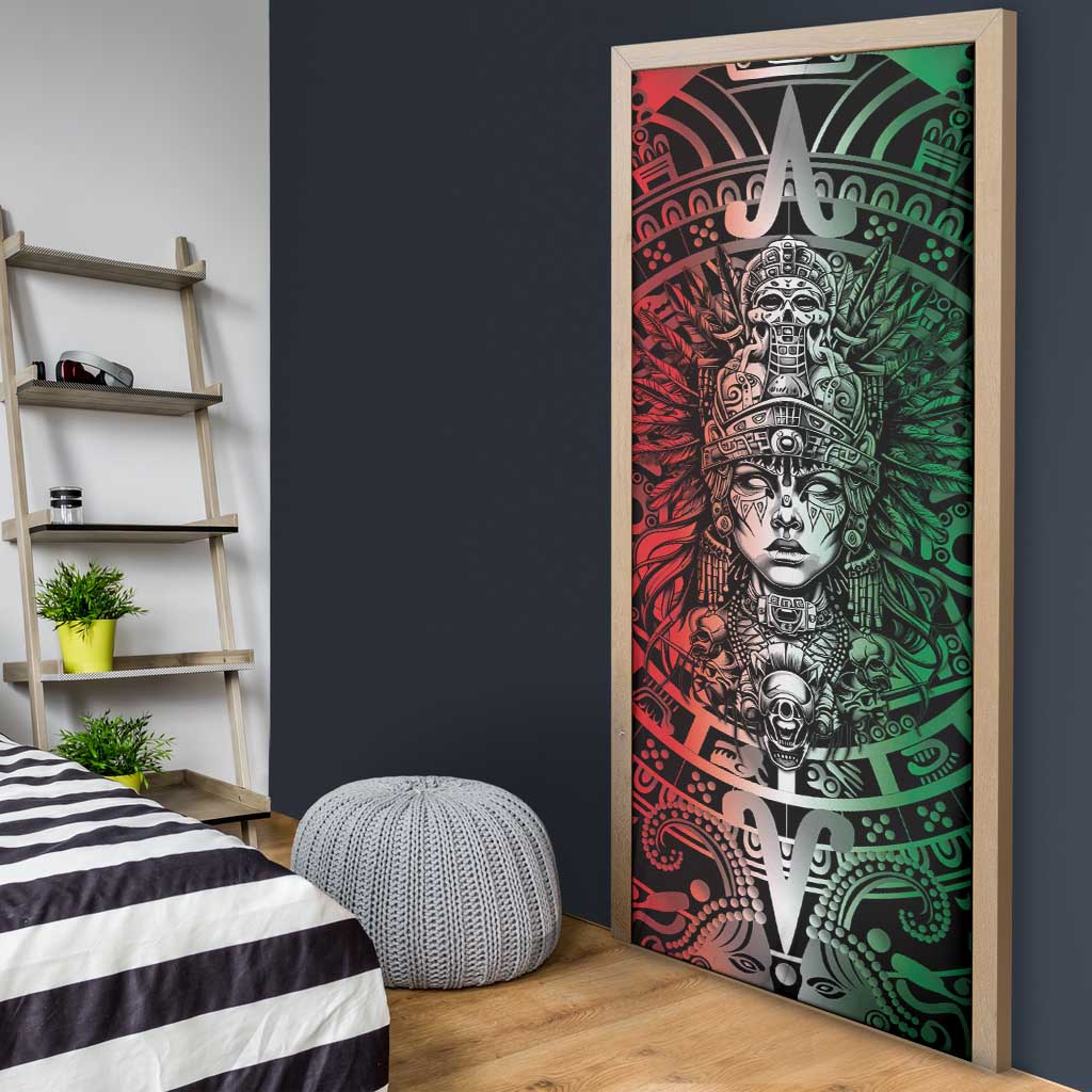 Mexico Aztec Warrior Goddess Door Cover Aztec Skull Tribal Calender Tricolor Spirit - Wonder Print Shop