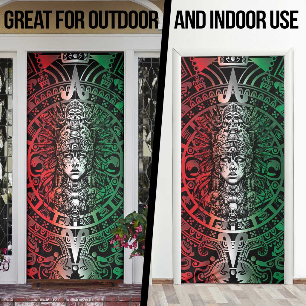 Mexico Aztec Warrior Goddess Door Cover Aztec Skull Tribal Calender Tricolor Spirit - Wonder Print Shop