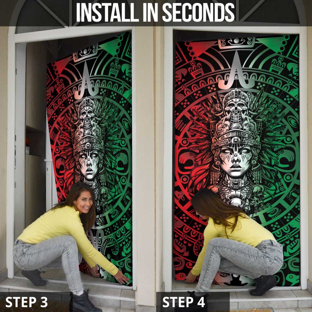 Mexico Aztec Warrior Goddess Door Cover Aztec Skull Tribal Calender Tricolor Spirit - Wonder Print Shop