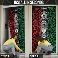 Mexico Aztec Warrior Goddess Door Cover Aztec Skull Tribal Calender Tricolor Spirit - Wonder Print Shop