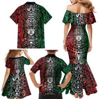 Mexico Aztec Warrior Goddess Family Matching Mermaid Dress and Hawaiian Shirt Aztec Skull Tribal Calender Tricolor Spirit