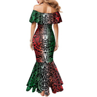 Mexico Aztec Warrior Goddess Family Matching Mermaid Dress and Hawaiian Shirt Aztec Skull Tribal Calender Tricolor Spirit