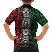 Mexico Aztec Warrior Goddess Family Matching Off Shoulder Maxi Dress and Hawaiian Shirt Aztec Skull Tribal Calender Tricolor Spirit