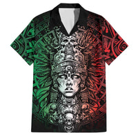 Mexico Aztec Warrior Goddess Family Matching Off Shoulder Maxi Dress and Hawaiian Shirt Aztec Skull Tribal Calender Tricolor Spirit