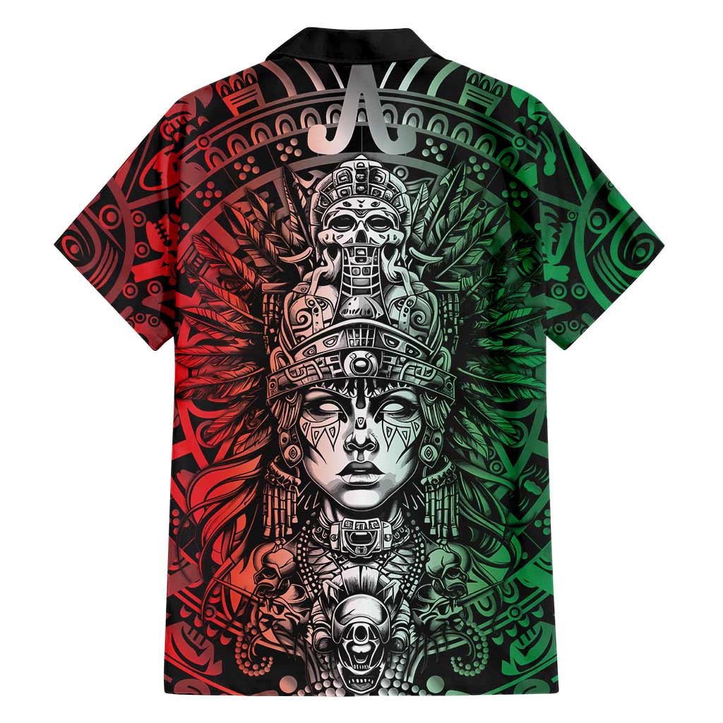 Mexico Aztec Warrior Goddess Family Matching Off Shoulder Maxi Dress and Hawaiian Shirt Aztec Skull Tribal Calender Tricolor Spirit
