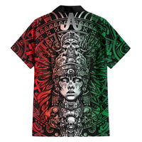 Mexico Aztec Warrior Goddess Family Matching Off Shoulder Maxi Dress and Hawaiian Shirt Aztec Skull Tribal Calender Tricolor Spirit