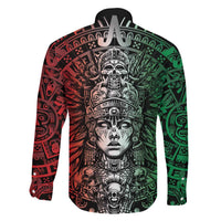 Mexico Aztec Warrior Goddess Family Matching Off Shoulder Maxi Dress and Hawaiian Shirt Aztec Skull Tribal Calender Tricolor Spirit