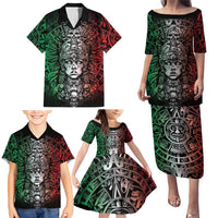 Mexico Aztec Warrior Goddess Family Matching Puletasi and Hawaiian Shirt Aztec Skull Tribal Calender Tricolor Spirit