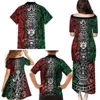 Mexico Aztec Warrior Goddess Family Matching Puletasi and Hawaiian Shirt Aztec Skull Tribal Calender Tricolor Spirit