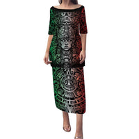 Mexico Aztec Warrior Goddess Family Matching Puletasi and Hawaiian Shirt Aztec Skull Tribal Calender Tricolor Spirit