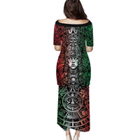 Mexico Aztec Warrior Goddess Family Matching Puletasi and Hawaiian Shirt Aztec Skull Tribal Calender Tricolor Spirit