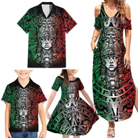 Mexico Aztec Warrior Goddess Family Matching Summer Maxi Dress and Hawaiian Shirt Aztec Skull Tribal Calender Tricolor Spirit