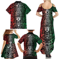 Mexico Aztec Warrior Goddess Family Matching Summer Maxi Dress and Hawaiian Shirt Aztec Skull Tribal Calender Tricolor Spirit