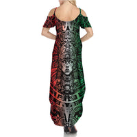 Mexico Aztec Warrior Goddess Family Matching Summer Maxi Dress and Hawaiian Shirt Aztec Skull Tribal Calender Tricolor Spirit