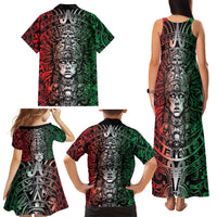 Mexico Aztec Warrior Goddess Family Matching Tank Maxi Dress and Hawaiian Shirt Aztec Skull Tribal Calender Tricolor Spirit