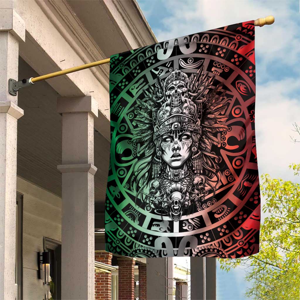 Mexico Aztec Warrior Goddess Garden Flag Aztec Skull Tribal Calender Tricolor Spirit - Wonder Print Shop