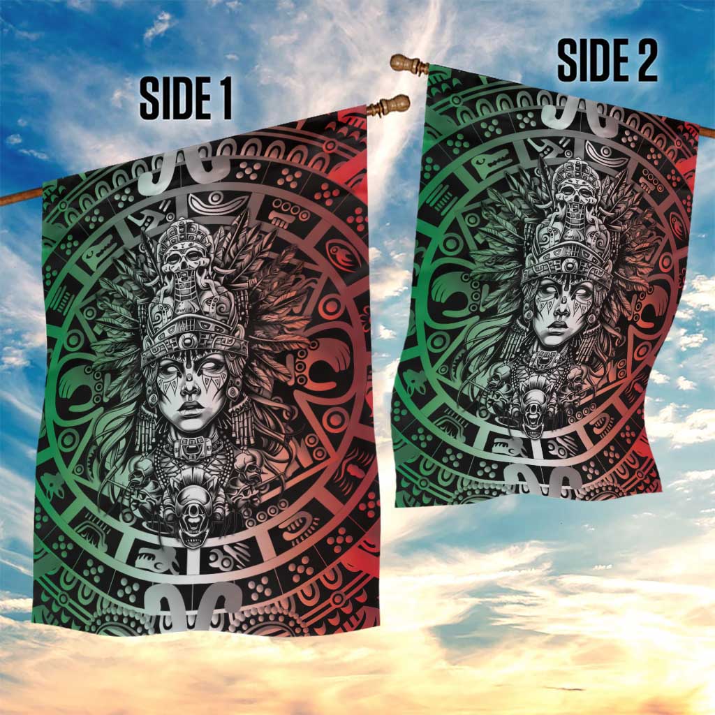 Mexico Aztec Warrior Goddess Garden Flag Aztec Skull Tribal Calender Tricolor Spirit - Wonder Print Shop