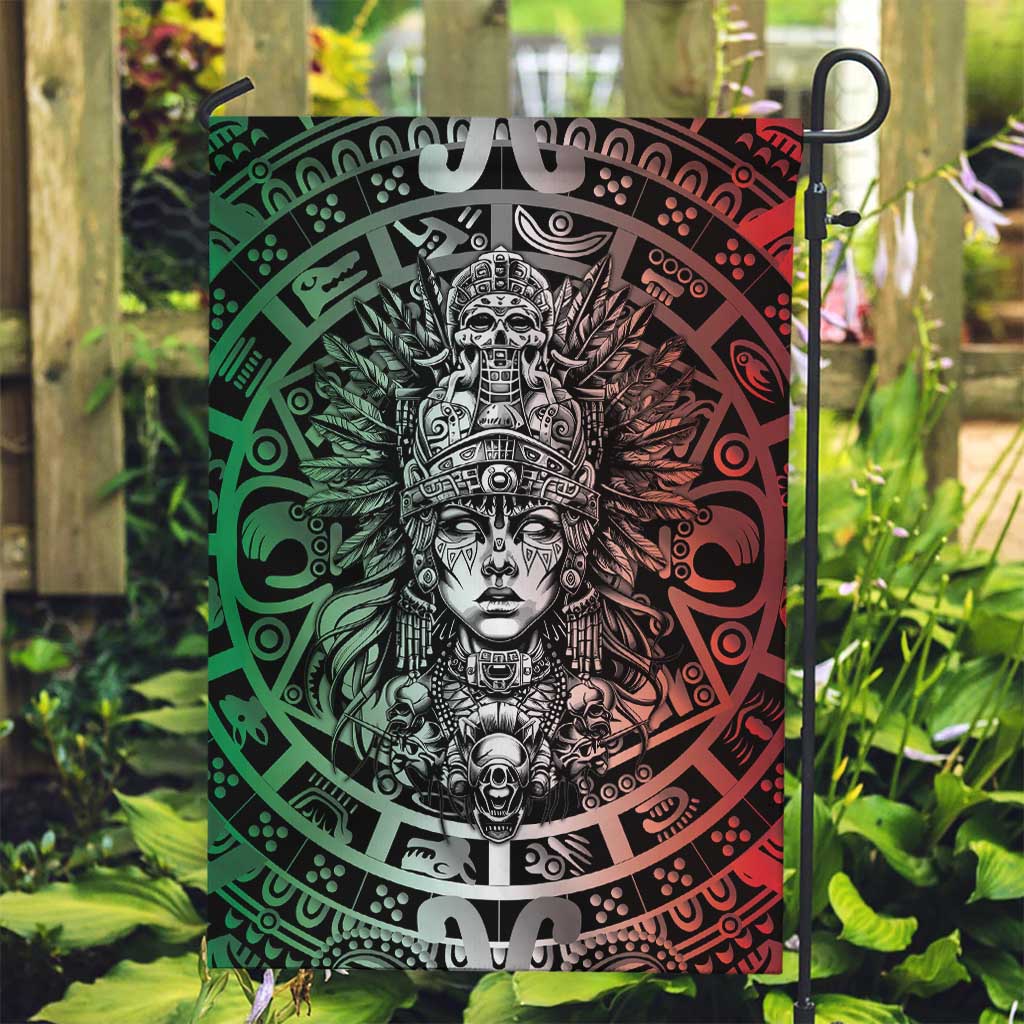 Mexico Aztec Warrior Goddess Garden Flag Aztec Skull Tribal Calender Tricolor Spirit - Wonder Print Shop