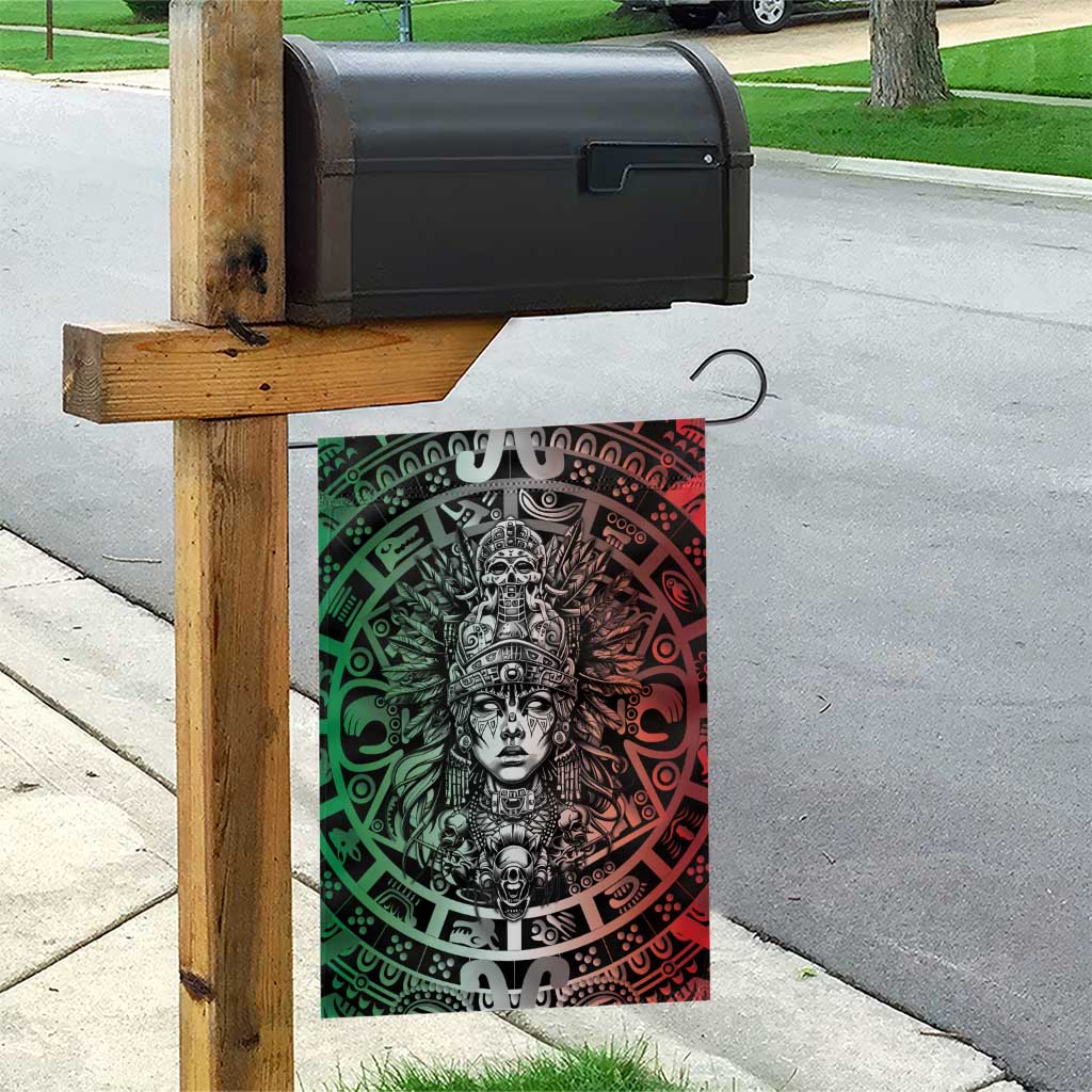 Mexico Aztec Warrior Goddess Garden Flag Aztec Skull Tribal Calender Tricolor Spirit - Wonder Print Shop