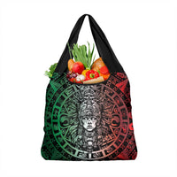 Mexico Aztec Warrior Goddess Grocery Bag Aztec Skull Tribal Calender Tricolor Spirit - Wonder Print Shop