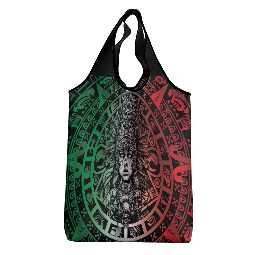 Mexico Aztec Warrior Goddess Grocery Bag Aztec Skull Tribal Calender Tricolor Spirit - Wonder Print Shop
