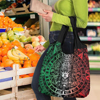 Mexico Aztec Warrior Goddess Grocery Bag Aztec Skull Tribal Calender Tricolor Spirit - Wonder Print Shop