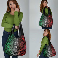 Mexico Aztec Warrior Goddess Grocery Bag Aztec Skull Tribal Calender Tricolor Spirit - Wonder Print Shop