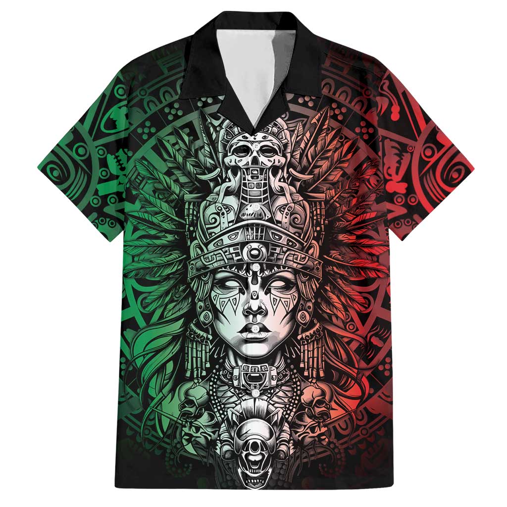 Mexico Aztec Warrior Goddess Hawaiian Shirt Aztec Skull Tribal Calender Tricolor Spirit - Wonder Print Shop