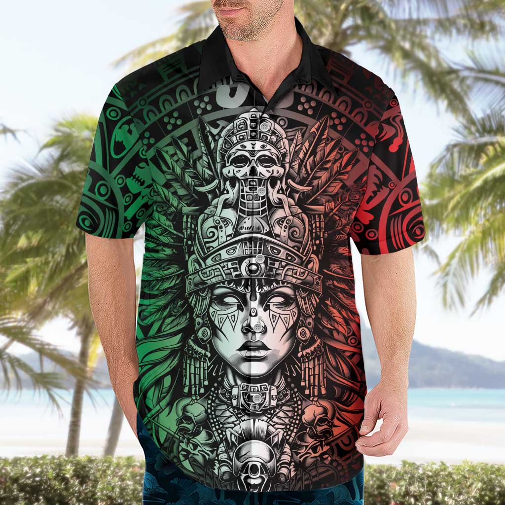 Mexico Aztec Warrior Goddess Hawaiian Shirt Aztec Skull Tribal Calender Tricolor Spirit - Wonder Print Shop