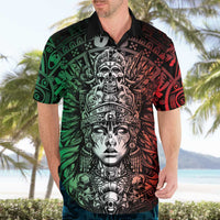 Mexico Aztec Warrior Goddess Hawaiian Shirt Aztec Skull Tribal Calender Tricolor Spirit - Wonder Print Shop