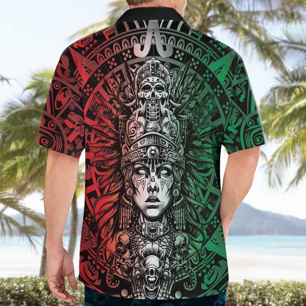 Mexico Aztec Warrior Goddess Hawaiian Shirt Aztec Skull Tribal Calender Tricolor Spirit - Wonder Print Shop